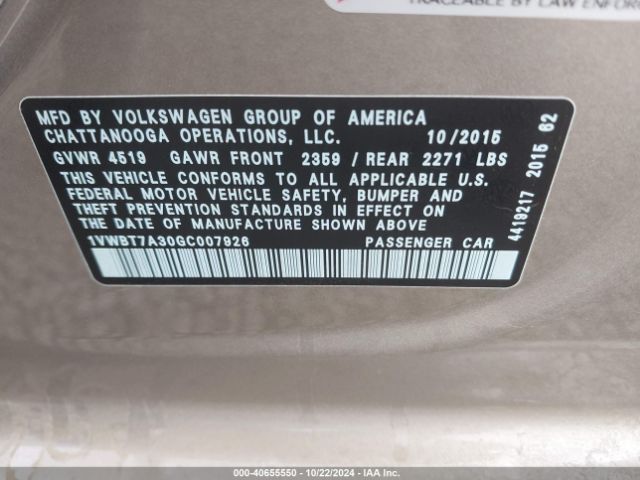 Photo 8 VIN: 1VWBT7A30GC007926 - VOLKSWAGEN PASSAT 