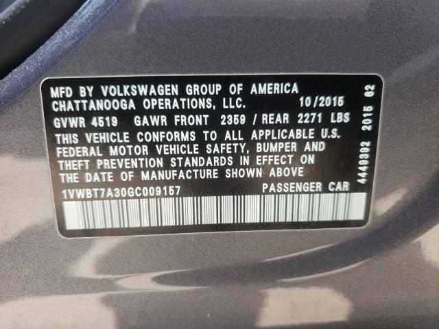 Photo 9 VIN: 1VWBT7A30GC009157 - VOLKSWAGEN PASSAT 