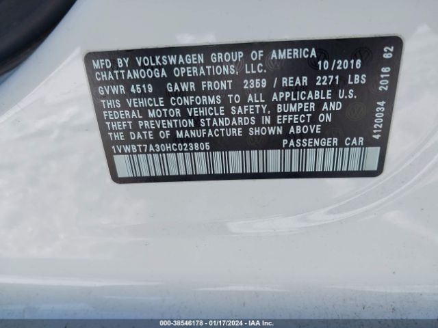 Photo 8 VIN: 1VWBT7A30HC023805 - VOLKSWAGEN PASSAT 