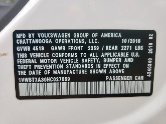 Photo 9 VIN: 1VWBT7A30HC027059 - VOLKSWAGEN PASSAT SE 