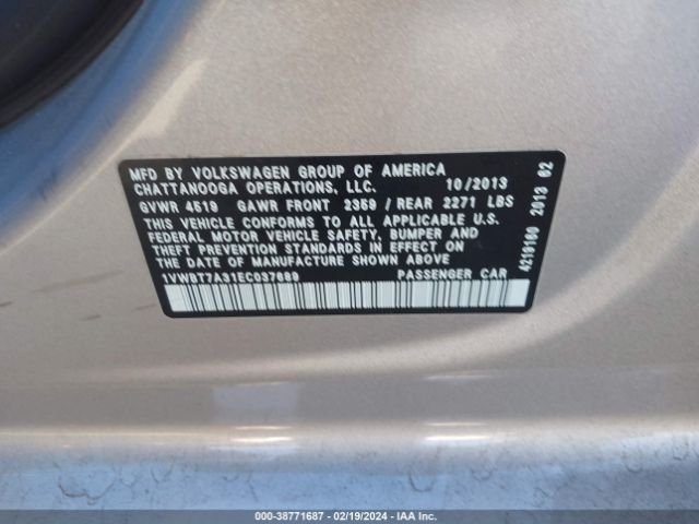 Photo 8 VIN: 1VWBT7A31EC037689 - VOLKSWAGEN PASSAT 