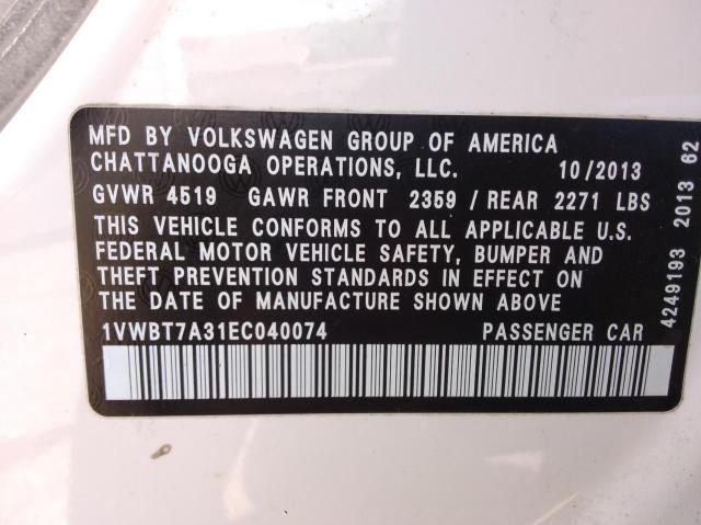 Photo 9 VIN: 1VWBT7A31EC040074 - VOLKSWAGEN PASSAT 