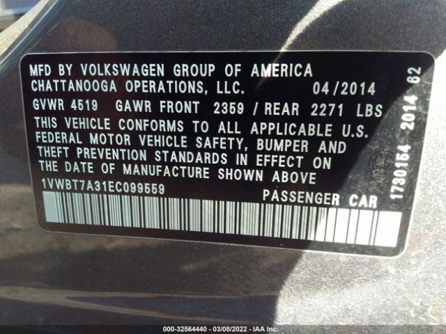 Photo 8 VIN: 1VWBT7A31EC099559 - VOLKSWAGEN PASSAT 