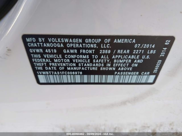 Photo 8 VIN: 1VWBT7A31FC006976 - VOLKSWAGEN PASSAT 