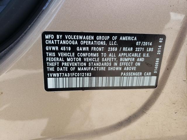 Photo 9 VIN: 1VWBT7A31FC012163 - VOLKSWAGEN PASSAT 