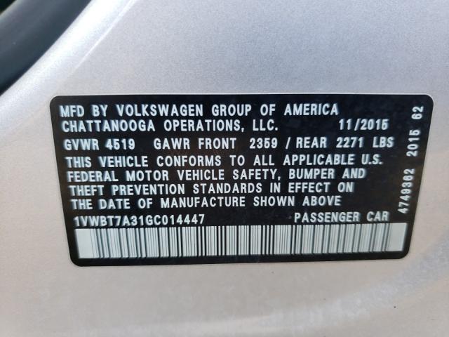 Photo 9 VIN: 1VWBT7A31GC014447 - VOLKSWAGEN PASSAT 