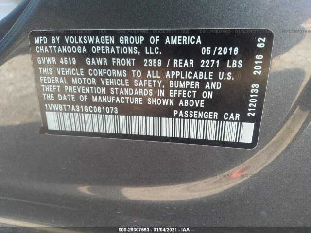 Photo 8 VIN: 1VWBT7A31GC061073 - VOLKSWAGEN PASSAT 