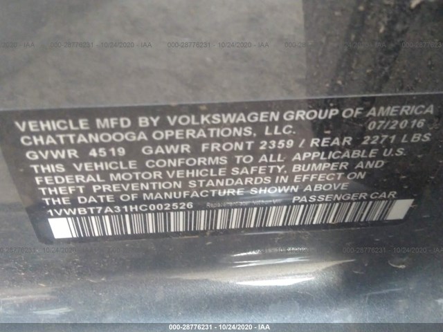 Photo 8 VIN: 1VWBT7A31HC002526 - VOLKSWAGEN PASSAT 