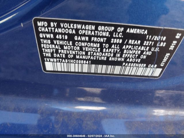 Photo 8 VIN: 1VWBT7A31HC035641 - VOLKSWAGEN PASSAT 