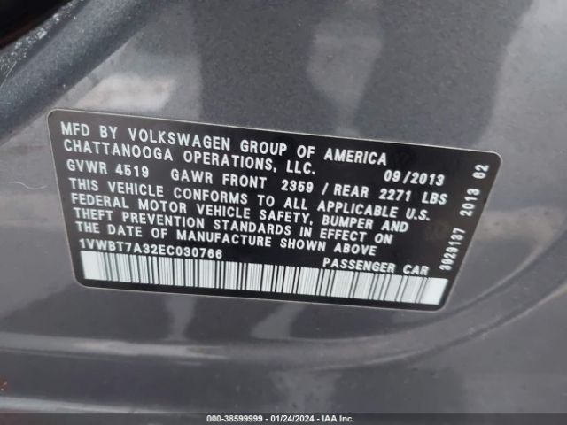 Photo 8 VIN: 1VWBT7A32EC030766 - VOLKSWAGEN PASSAT 