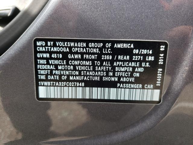 Photo 9 VIN: 1VWBT7A32FC027948 - VOLKSWAGEN PASSAT 