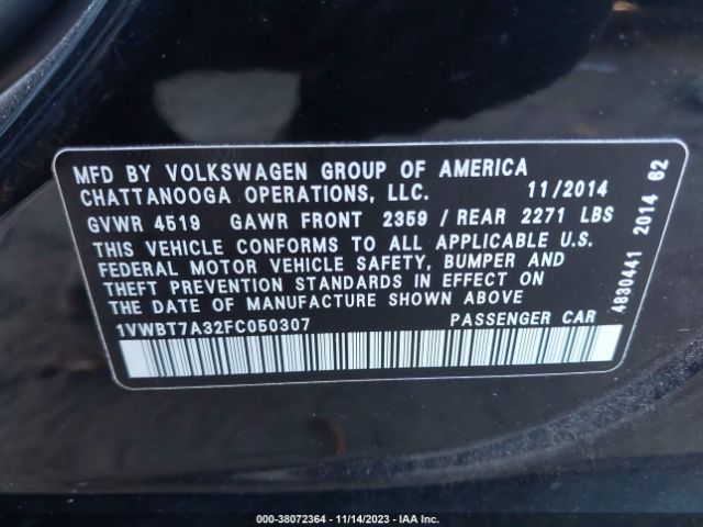 Photo 8 VIN: 1VWBT7A32FC050307 - VOLKSWAGEN PASSAT 