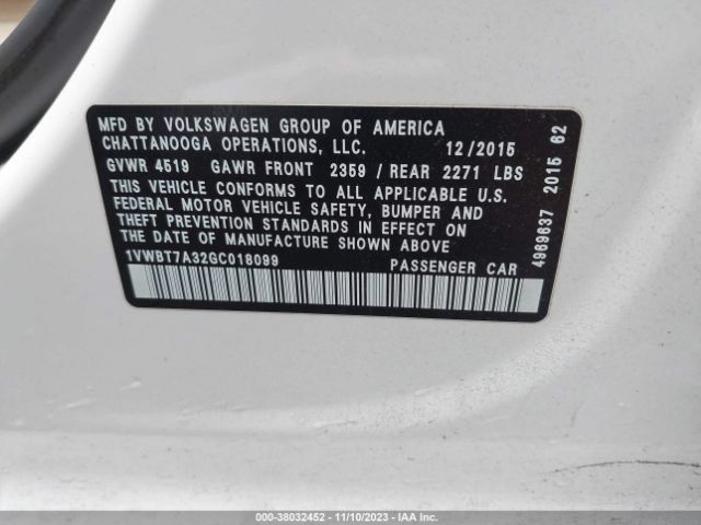 Photo 8 VIN: 1VWBT7A32GC018099 - VOLKSWAGEN PASSAT 