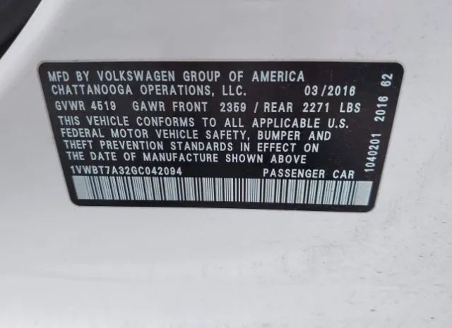 Photo 8 VIN: 1VWBT7A32GC042094 - VOLKSWAGEN PASSAT 