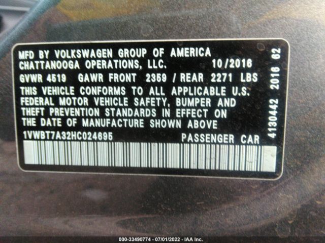 Photo 8 VIN: 1VWBT7A32HC024695 - VOLKSWAGEN PASSAT 