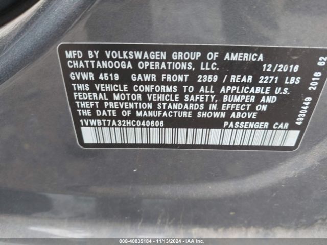 Photo 8 VIN: 1VWBT7A32HC040606 - VOLKSWAGEN PASSAT 