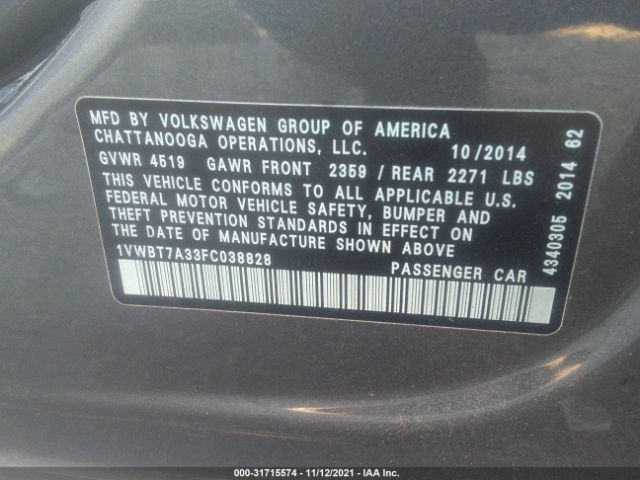 Photo 8 VIN: 1VWBT7A33FC038828 - VOLKSWAGEN PASSAT 