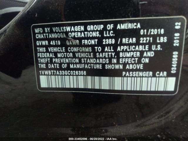 Photo 8 VIN: 1VWBT7A33GC026356 - VOLKSWAGEN PASSAT 