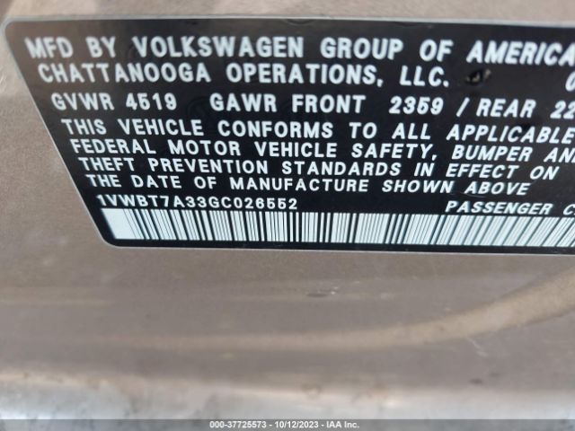 Photo 8 VIN: 1VWBT7A33GC026552 - VOLKSWAGEN PASSAT 