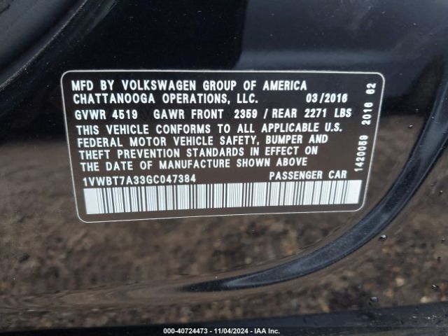 Photo 8 VIN: 1VWBT7A33GC047384 - VOLKSWAGEN PASSAT 