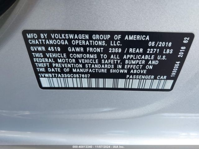 Photo 8 VIN: 1VWBT7A33GC057607 - VOLKSWAGEN PASSAT 