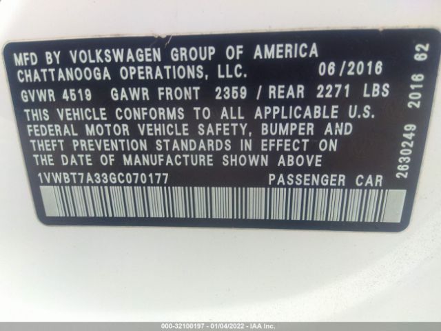 Photo 8 VIN: 1VWBT7A33GC070177 - VOLKSWAGEN PASSAT 