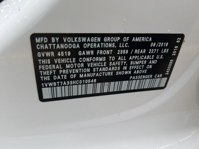 Photo 9 VIN: 1VWBT7A33HC010546 - VOLKSWAGEN PASSAT 