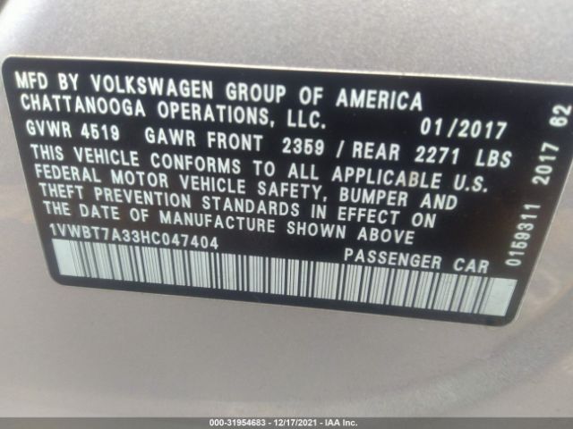 Photo 8 VIN: 1VWBT7A33HC047404 - VOLKSWAGEN PASSAT 