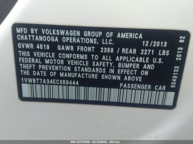 Photo 8 VIN: 1VWBT7A34EC059444 - VOLKSWAGEN PASSAT 