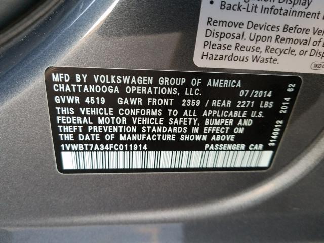 Photo 9 VIN: 1VWBT7A34FC011914 - VOLKSWAGEN PASSAT 