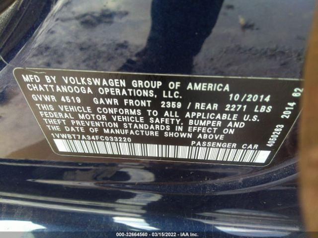 Photo 8 VIN: 1VWBT7A34FC033220 - VOLKSWAGEN PASSAT 