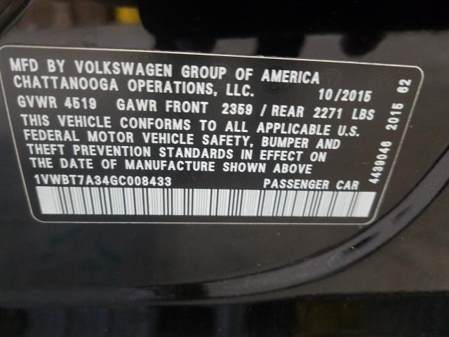 Photo 9 VIN: 1VWBT7A34GC008433 - VOLKSWAGEN PASSAT 