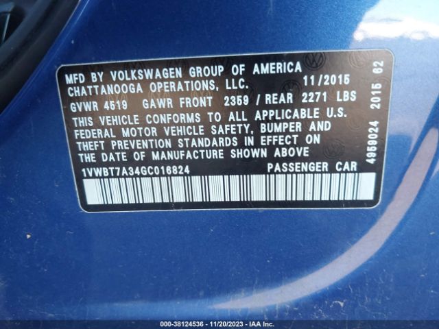 Photo 8 VIN: 1VWBT7A34GC016824 - VOLKSWAGEN PASSAT 