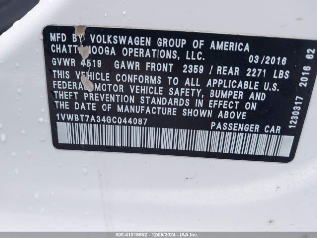 Photo 8 VIN: 1VWBT7A34GC044087 - VOLKSWAGEN PASSAT 