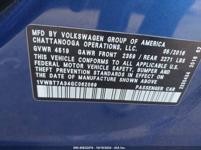 Photo 8 VIN: 1VWBT7A34GC062069 - VOLKSWAGEN PASSAT 