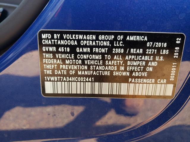 Photo 11 VIN: 1VWBT7A34HC002441 - VOLKSWAGEN PASSAT SE 