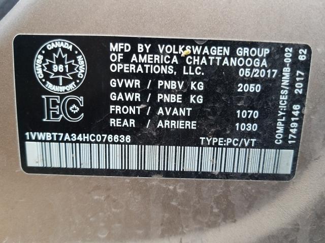 Photo 9 VIN: 1VWBT7A34HC076636 - VOLKSWAGEN PASSAT 