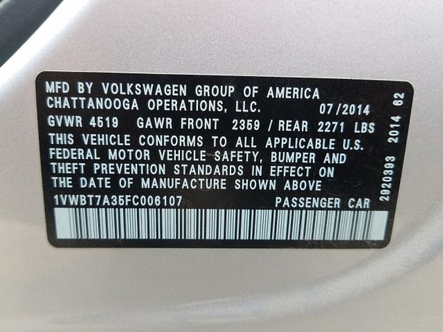 Photo 9 VIN: 1VWBT7A35FC006107 - VOLKSWAGEN PASSAT 