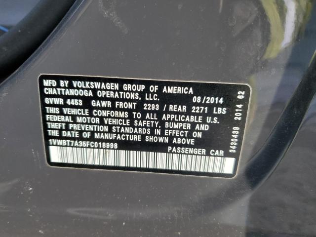 Photo 11 VIN: 1VWBT7A35FC018998 - VOLKSWAGEN PASSAT 