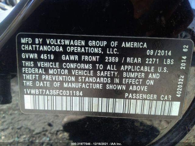 Photo 8 VIN: 1VWBT7A35FC031184 - VOLKSWAGEN PASSAT 