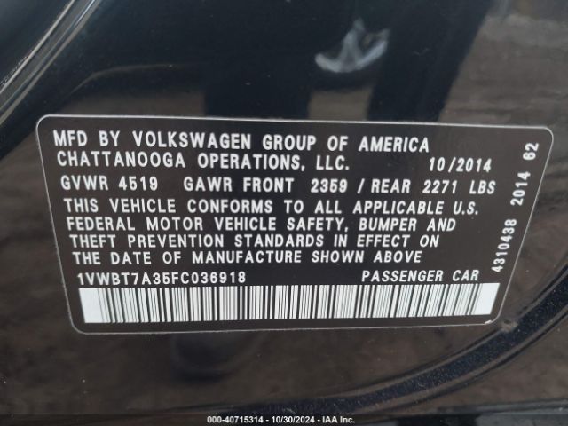 Photo 8 VIN: 1VWBT7A35FC036918 - VOLKSWAGEN PASSAT 