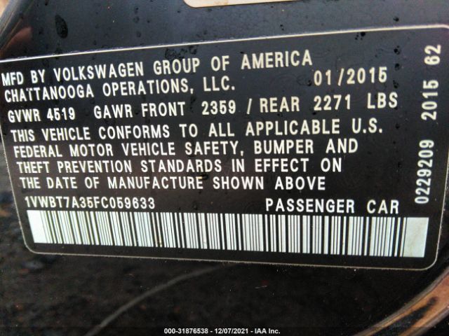 Photo 8 VIN: 1VWBT7A35FC059633 - VOLKSWAGEN PASSAT 