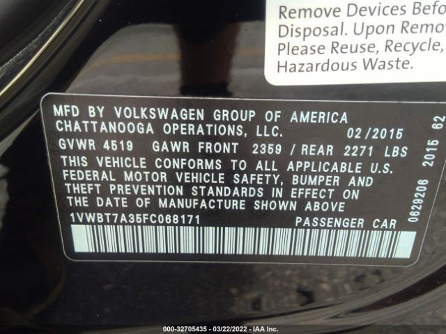 Photo 8 VIN: 1VWBT7A35FC068171 - VOLKSWAGEN PASSAT 