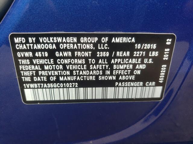 Photo 9 VIN: 1VWBT7A35GC010272 - VOLKSWAGEN PASSAT 