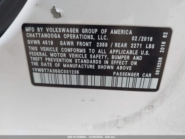 Photo 8 VIN: 1VWBT7A35GC031235 - VOLKSWAGEN PASSAT 