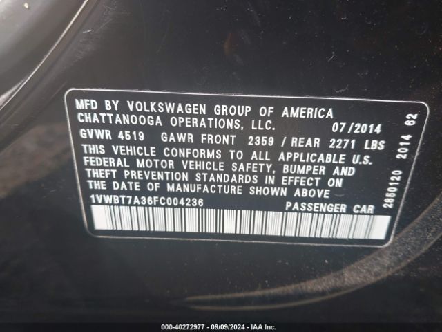 Photo 8 VIN: 1VWBT7A36FC004236 - VOLKSWAGEN PASSAT 