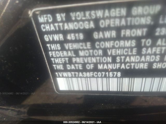 Photo 8 VIN: 1VWBT7A36FC071578 - VOLKSWAGEN PASSAT 