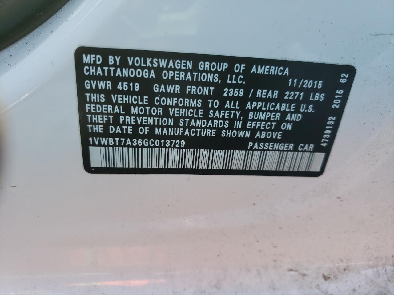 Photo 9 VIN: 1VWBT7A36GC013729 - VOLKSWAGEN PASSAT 