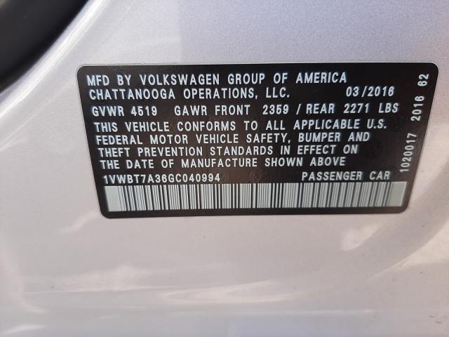 Photo 9 VIN: 1VWBT7A36GC040994 - VOLKSWAGEN PASSAT 