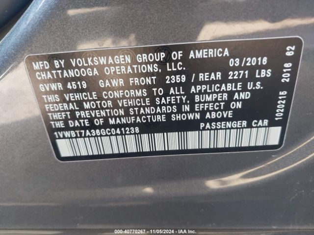 Photo 8 VIN: 1VWBT7A36GC041238 - VOLKSWAGEN PASSAT 